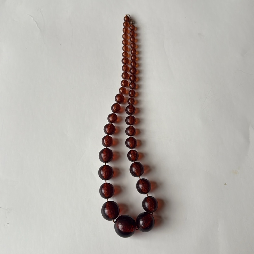 Vintage Elegant Amber Color Plastic Beaded Necklace - Picture 3 of 4